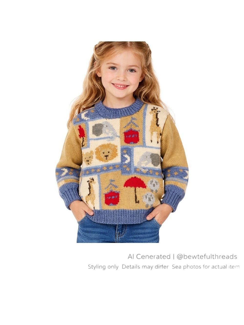 Mary Maxim Noah’s Ark Sweater Kids 6 Animal Knit Cottagecore